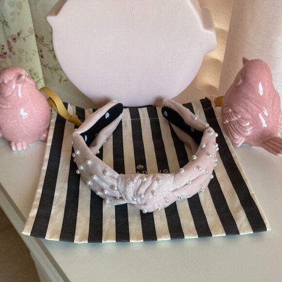Lele Sadoughi blush pearl slim knotted velvet headband